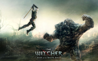 Man costume jumping giant creature - epic fantasy free wallpaper