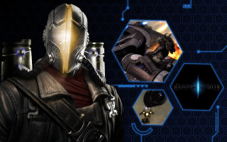 Man suit helmet gun hexagons - a man in a suit and helmet free wallpaper