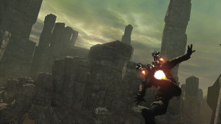 Man jumping light stone city - his head in free wallpaper