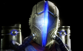 Futuristic man blue light helmet - a blue light free wallpaper