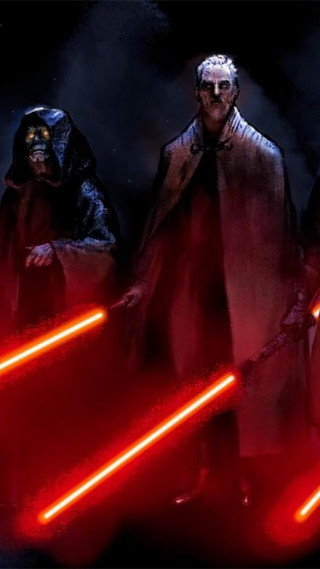 Costumed people lightsabers dark background - the back free wallpaper