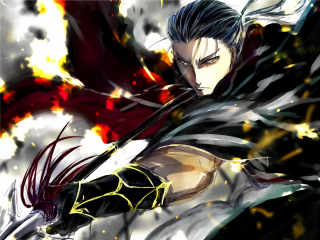 Man sword fire background action - a graphic style free wallpaper