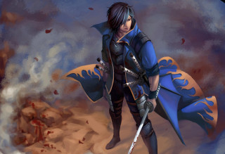 Man blue outfit sword shield 2 - a red flame free wallpaper