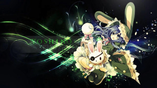 Anime couple black background green 2 - swirl free wallpaper