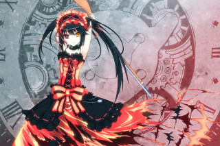 Woman red dress sword clock - a clock face free wallpaper