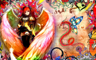 Woman wing colorful background flowers - a floral pattern free wallpaper