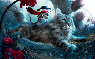 Cat hat fairy back night - whimsical free wallpaper