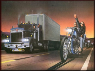 Man motorcycle semi truck highway - a motorcycle next free wallpaper