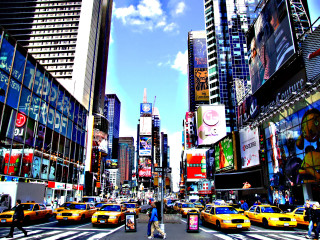 Busy city street taxis people - a busy city street free wallpaper