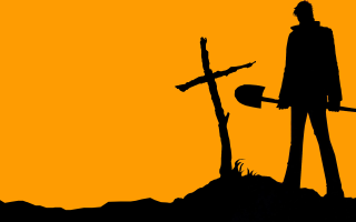 Man holding shovel cross hill - primitivism free wallpaper
