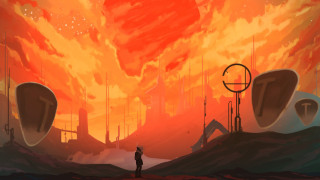 Man fire sky giant ship - game art free wallpaper