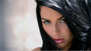 Woman long black hair blue 8 - perfect eye free wallpaper