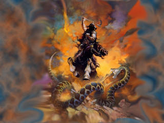 Man horse snake fire sky - a horse next free wallpaper