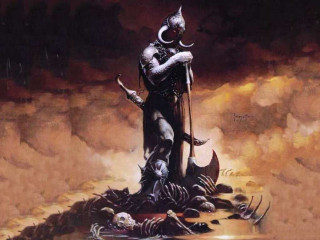 Demon pile skulls sceptacle head - a painting of a demon free wallpaper