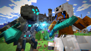 Minecraft couple sword gun castle - epic fantasy free wallpaper