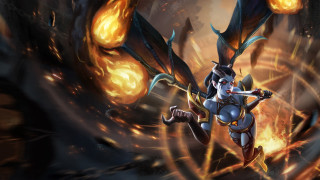 Woman sword fire dragon flames - her back free wallpaper
