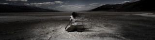 Desert landscape black white mountains - surrealism free wallpaper