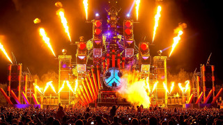 Crowd stage clock fireworks celebration - firework free wallpaper