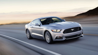 Silver mustang driving road mountains - silver free wallpaper