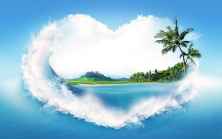 Heart shaped island palm trees - the water free wallpaper