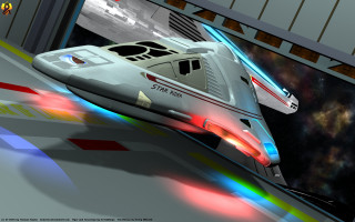 Futuristic train speeding space station - a colorful light free wallpaper
