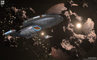 Spaceship rocky surface bright light - a distant object in the background free wallpaper