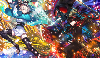 Anime characters swords demon fireworks - a group of anime characters free wallpaper