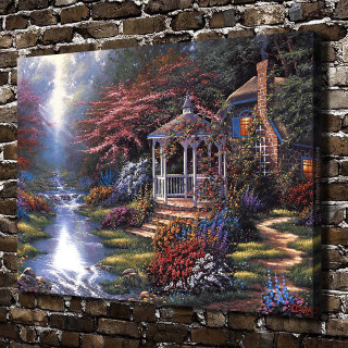 Gazebo garden stream flowers brick - a brick wall free wallpaper