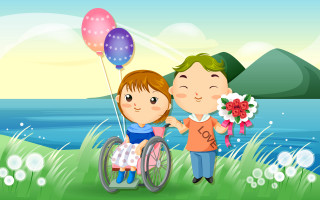 Boy wheelchair bouquet girl balloon - balloon free wallpaper