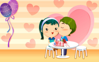 Couple kissing heart shaped cake - romantic free wallpaper
