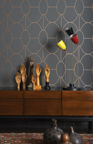 Table wooden cabinet lamp hands - art deco free wallpaper