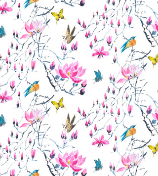 White background birds flowers pattern - bird free wallpaper