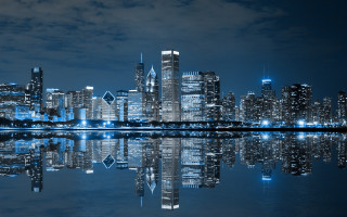 City skyline reflection water night 3 - a reflection free wallpaper