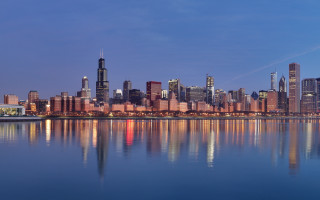 City skyline reflection lake night - the water of a lake free wallpaper