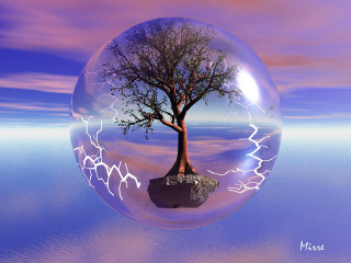 Tree bubble lightning rock foreground - matte fantasy painting free wallpaper