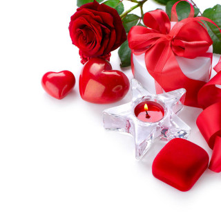 Red rose star candle ribbon - romantic free wallpaper
