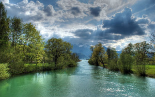 River lush forest cloudy sky - a lush green forest under a cloudy sky free wallpaper