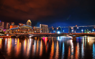 Bridge river city night lights 25 - a bridge over a river free wallpaper