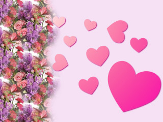 Pink background hearts flowers border - heart free wallpaper