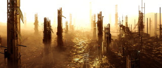 Futuristic cityscape bridge river sunset - craig mullins free wallpaper