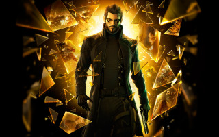 Man black outfit yellow background - a yellow triangle free wallpaper