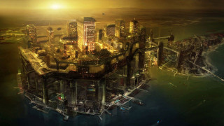 City ocean night bright yellow 3 - yellow light free wallpaper