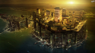 City ocean night bright yellow 4 - yellow light free wallpaper