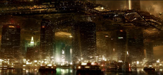 City skyline bridge night lights - matte painting concept art free wallpaper