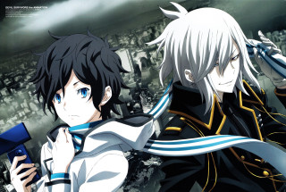 Anime characters cityscape buildings clouds - the background free wallpaper