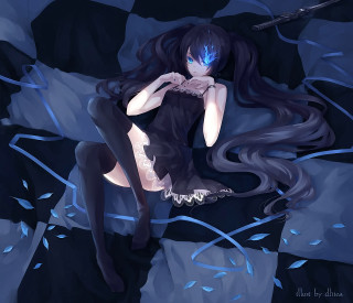 Woman long hair sitting bed - her hand and a knife free wallpaper