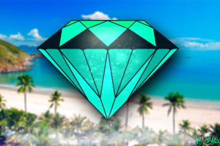 Diamond beach palmtrees bluesky hologram - a diamond free wallpaper