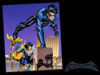 Batman friends flying city night - over a city free wallpaper