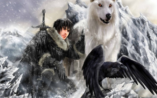 Man bird snow wolf woman - game free wallpaper for desktop