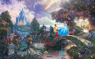Couple bridge river castle rainbow - drew struzan free wallpaper